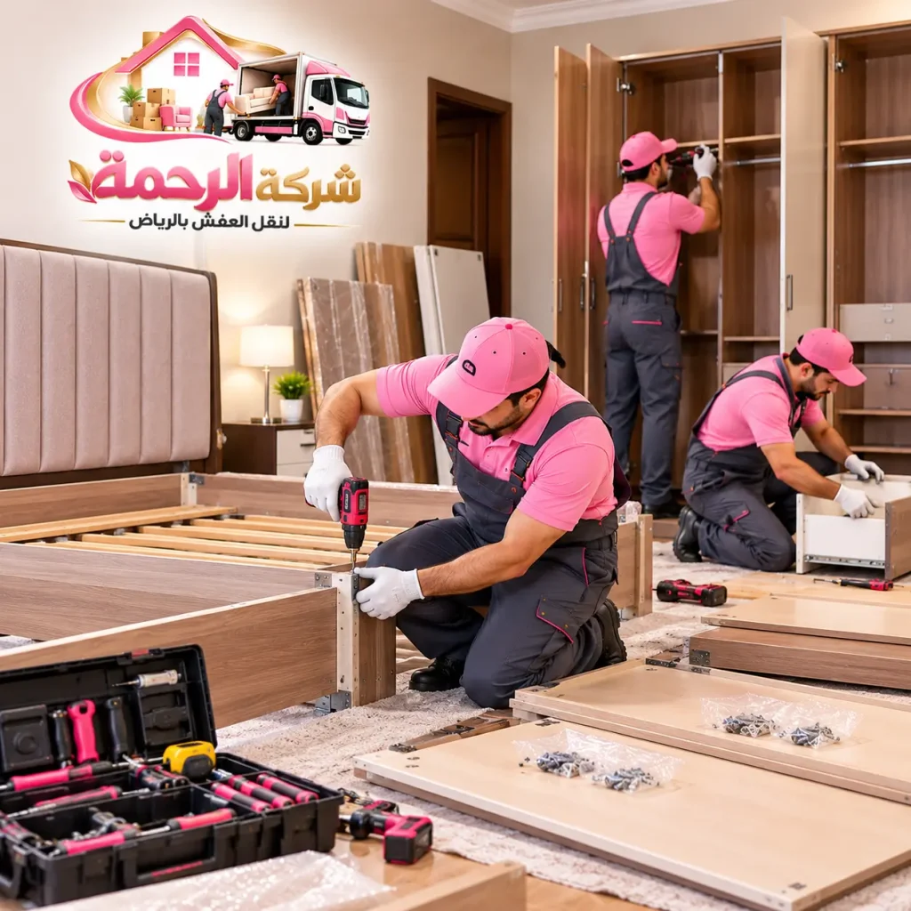 عمال نقل الأثاث يعيدون تركيب غرفة نوم